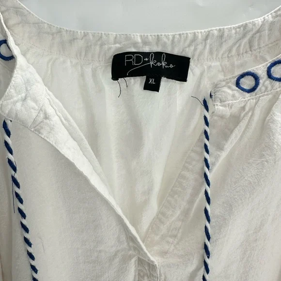 Anthropologie RD + Koko White Linen Blend Boho Blouse Embroidered Peasant Top - Picture 3 of 8